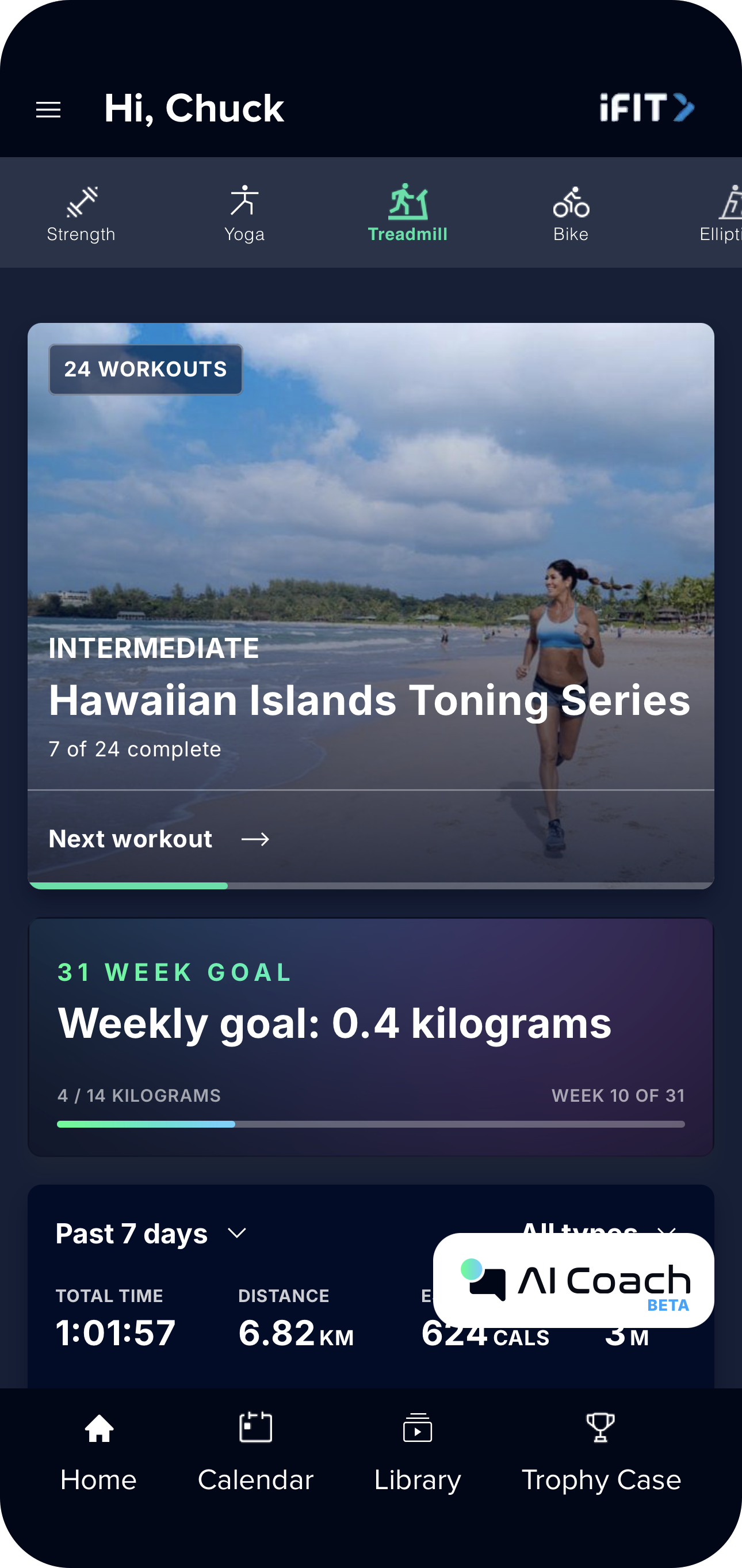 iFIT app home screen